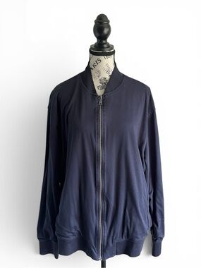 Banana Republic Luxe Touch Bomber Jacket Navy Cotton Zip Up XL Unisex